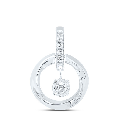 925 Sterling Silver Genuine Diamond Women's Floating Wavy Circle Pendant 1/12 CT
