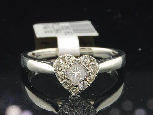 Diamond Engagement Ring Princess Cut 14K White Gold Love Heart Shape 0.37 CT