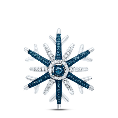925 Sterling Silver Genuine White & Blue Diamond Womens Snowflake Pendant 1/6 CT