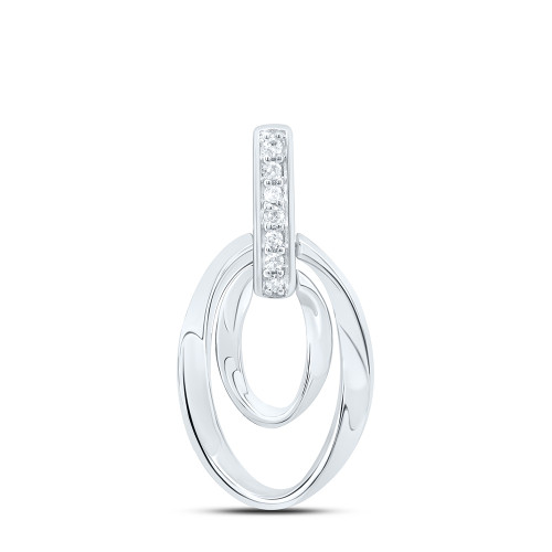 925 Sterling Silver Genuine Diamond Womens Double Wavy Open Oval Pendant 1/20 CT