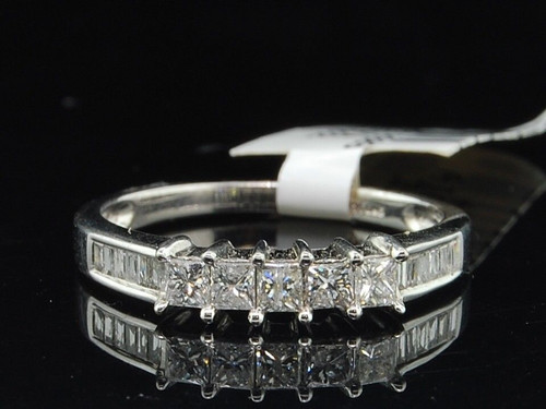 Diamond Engagement Ring Wedding Band 14K White Gold 5 Stone Princess Cut 1/2 Ct