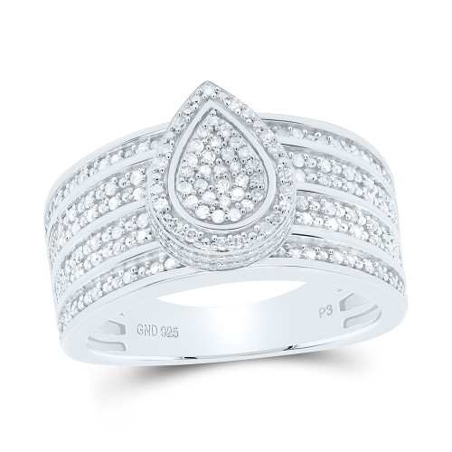 925 Sterling Silver Real Diamond Cluster 3D Teardrop Halo Cocktail Ring 1/2 CT