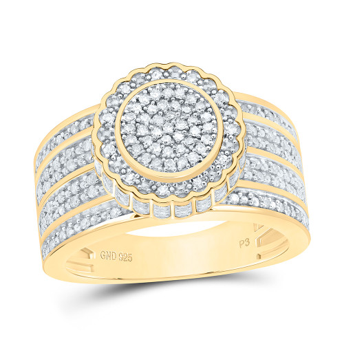 925 Silver Gold Plated Real Diamond Cluster 3D Flower Halo Cocktail Ring 1/2 CT