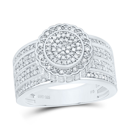 925 Sterling Silver Genuine Diamond Cluster 3D Flower Halo Cocktail Ring 1/2 CT