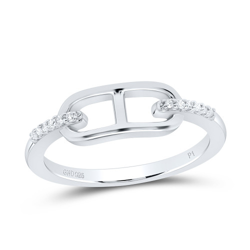 925 Sterling Silver Genuine Diamond Womens Anchor Link Mariner Band Ring 1/20 CT