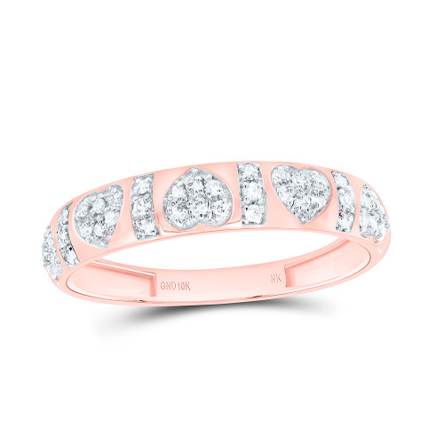 10K Rose Gold Natural Diamond 4mm Bar Love Heart Ring Anniversary Band 1/6 CT