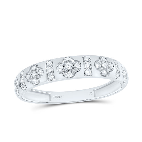 10K White Gold Real Diamond 4mm Bar 4 Leaf Clover Ring Anniversary Band 1/6 CT