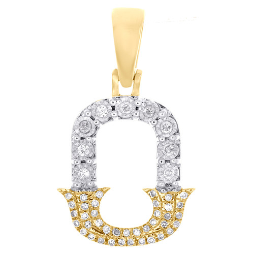 10K Yellow Gold Real Diamond Flared Block Font Letter O Initial Pendant 0.14 CT