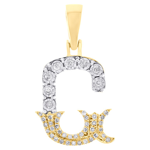 10K Yellow Gold Real Diamond Flared Block Font Letter G Initial Pendant 0.11 CT