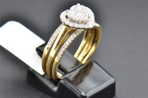 Heart Shaped 3 Piece Diamond Bridal Set 14K Yellow Gold Engagement Ring 1/2 CT