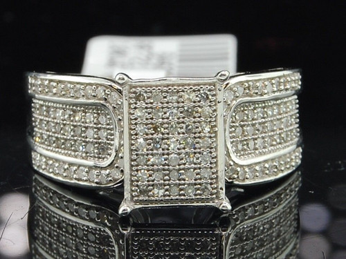 Diamond Engagement Ring 10K White Gold Pave Round Cut 0.40 Set Rectangle