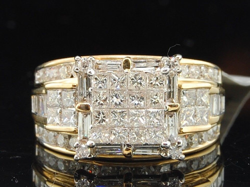 Diamond Engagement Ring 14K Yellow Gold Princess & Baguette Cut 2 Ct