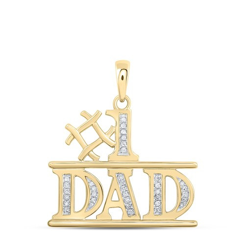 10K Yellow Gold Natural Diamond Men's Block Font Trophy #1 DAD Pendant 1/10 CT