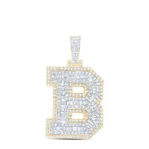 10K Yellow Gold Real Baguette Diamond Iced Out Letter B Initial Pendant 1.33 CT
