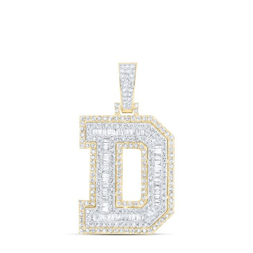 10K Yellow Gold Real Baguette Diamond Iced Out Letter D Initial Pendant 1.33 CT