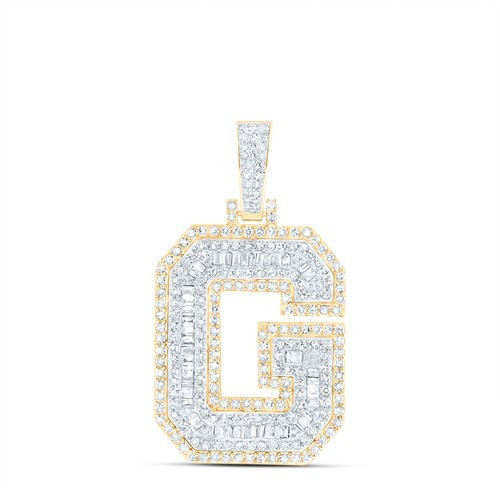 10K Yellow Gold Real Baguette Diamond Iced Out Letter G Initial Pendant 1.25 CT
