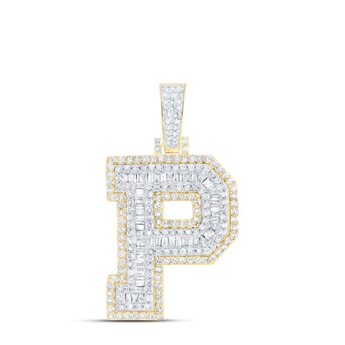10K Yellow Gold Real Baguette Diamond Iced Out Letter P Initial Pendant 1 CT