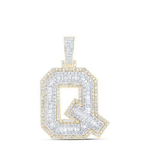 10K Yellow Gold Real Baguette Diamond Iced Out Letter Q Initial Pendant 1.33 CT