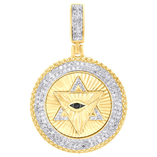 10K Yellow Gold Diamond Medallion All Seeing Eye Star of David Pendant 1/3 CT