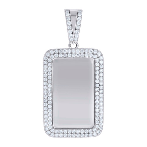 925 Sterling Silver VVS Moissanite Memory Picture Frame Dog Tag Pendant 6.49 CT