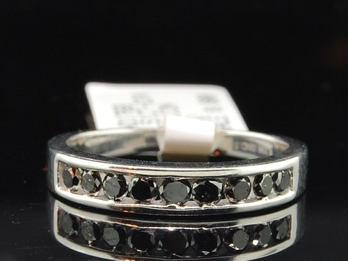 Ladies 10K White Gold Black Diamond Wedding Band Designer Engagement Ring 0.51Ct