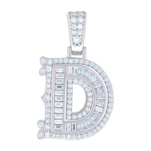925 Sterling Silver Princess Moissanite Block Letter D Initial Pendant 0.55 CT