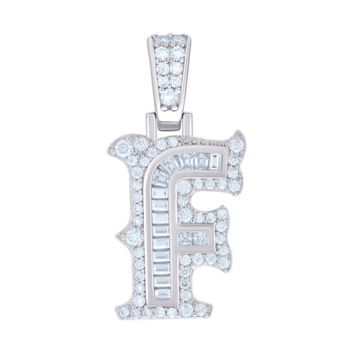 925 Sterling Silver Princess Moissanite Block Letter F Initial Pendant 0.51 CT