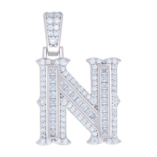 925 Sterling Silver Princess Moissanite Block Letter N Initial Pendant 0.59 CT