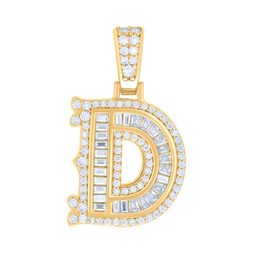 Yellow Gold Plated Princess Moissanite Block Letter D Initial Pendant 1.06 CT