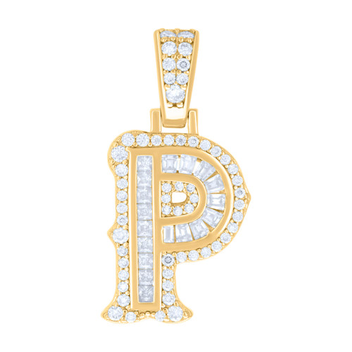 Yellow Gold Plated Princess Moissanite Block Letter P Initial Pendant 0.79 CT