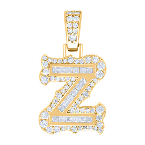 Yellow Gold Plated Princess Moissanite Block Letter Z Initial Pendant 1.04 CT