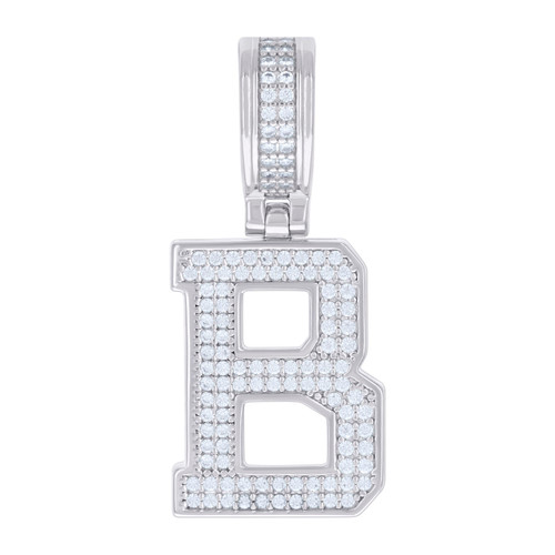 925 Sterling Silver Moissanite Block Letter Cluster B Initial Pendant 0.61 CT