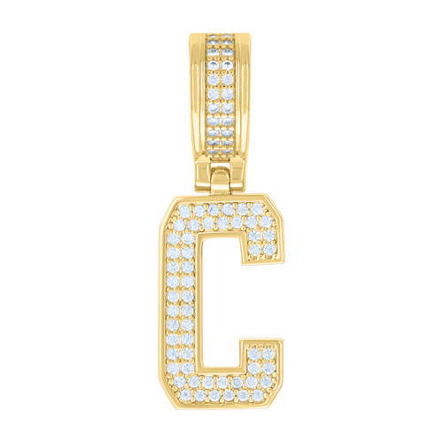 925 Yellow Gold Plated Moissanite Block Letter Cluster C Initial Pendant 0.46 CT