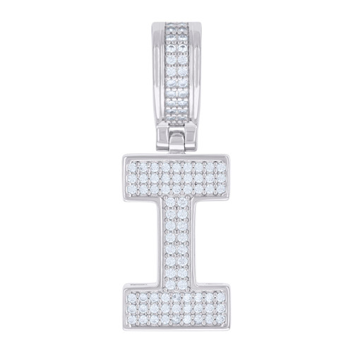 925 Sterling Silver Moissanite Block Letter Cluster I Initial Pendant 0.50 CT