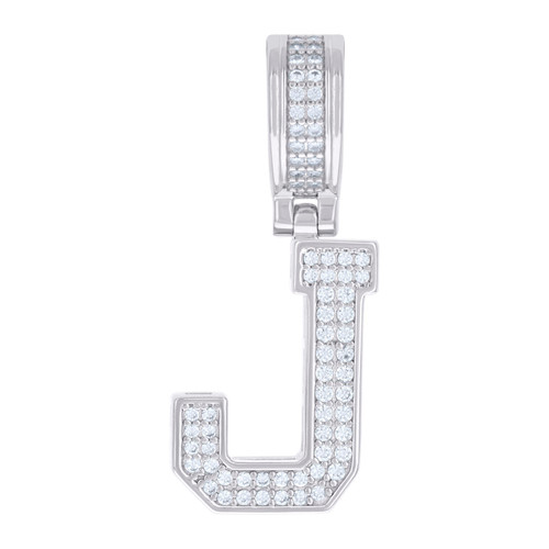 925 Sterling Silver Moissanite Block Letter Cluster J Initial Pendant 0.44 CT
