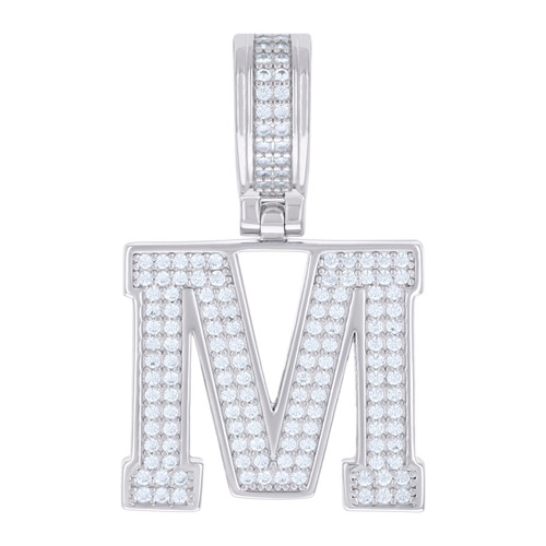 925 Sterling Silver Moissanite Block Letter Cluster M Initial Pendant 0.78 CT