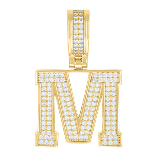 925 Yellow Gold Plated Moissanite Block Letter Cluster M Initial Pendant 0.78 CT
