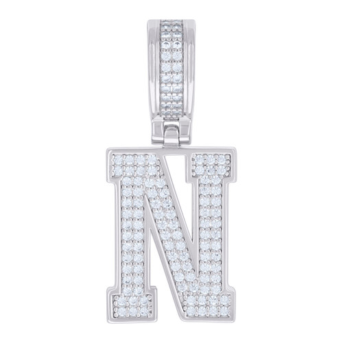 925 Sterling Silver Moissanite Block Letter Cluster N Initial Pendant 0.61 CT