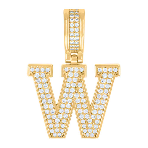 925 Yellow Gold Plated Moissanite Block Letter Cluster W Initial Pendant 0.83 CT