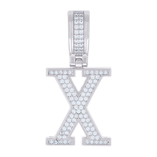 925 Sterling Silver Moissanite Block Letter Cluster X Initial Pendant 0.47 CT