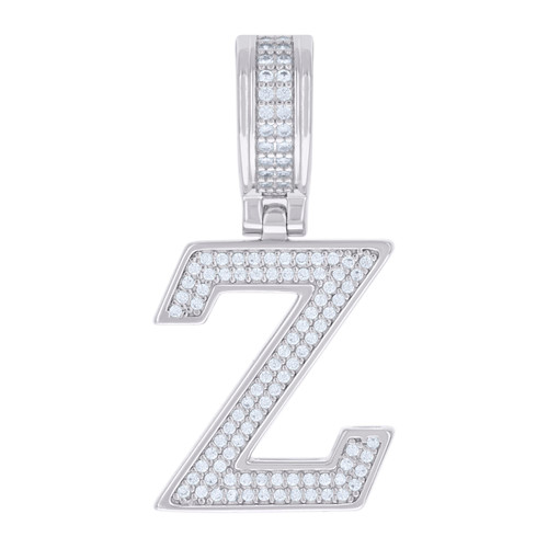 925 Sterling Silver Moissanite Block Letter Cluster Z Initial Pendant 0.59 CT