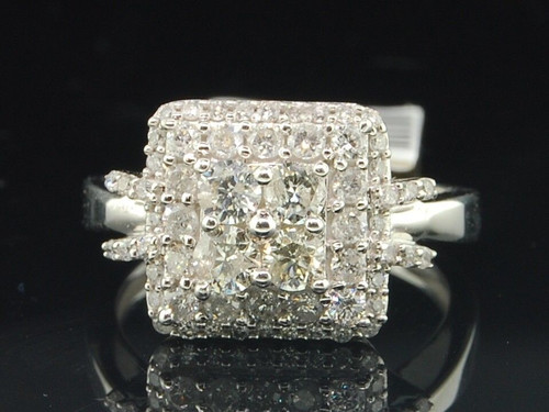 Diamond Engagement Ring Ladies 10K White Gold Round Cut Square Design 1 Tcw.