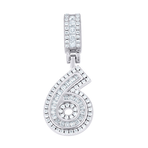 925 Sterling Silver Channel Set Moissanite Block Font Number # 6 Pendant 0.94 CT