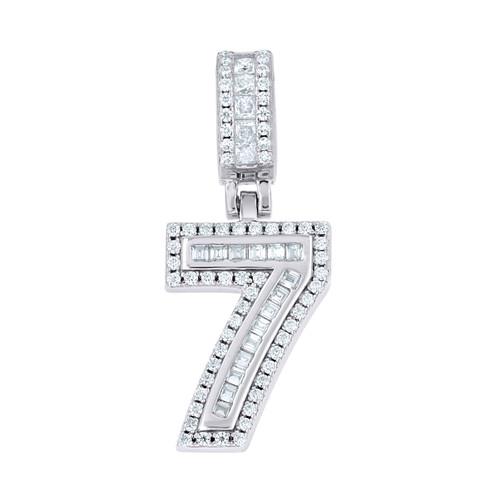 925 Sterling Silver Channel Set Moissanite Block Font Number # 7 Pendant 0.97 CT