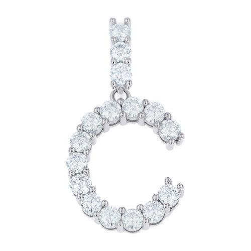 925 Sterling Silver Prong Moissanite Small Block Font Letter C Pendant 1.62 CT