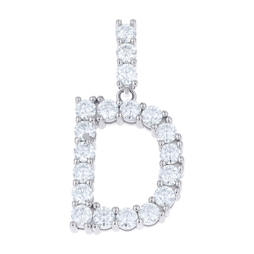 925 Sterling Silver Prong Moissanite Small Block Font Letter D Pendant 1.92 CT