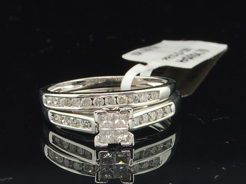 Princess Cut Diamond Engagement Ring White Gold 2 Piece Wedding Bridal Set