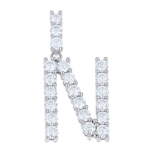 925 Sterling Silver Prong Moissanite Small Block Font Letter N Pendant 2.12 CT