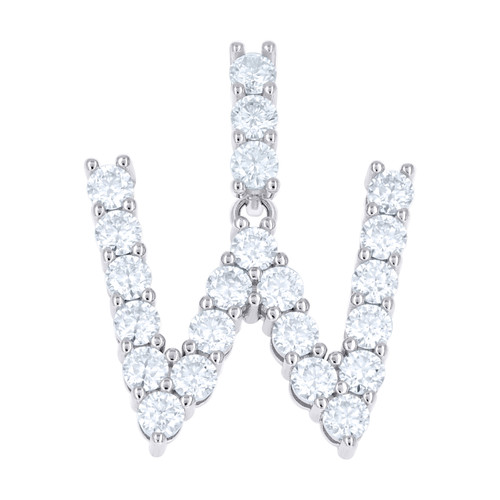 925 Sterling Silver Prong Moissanite Small Block Font Letter W Pendant 2.22 CT