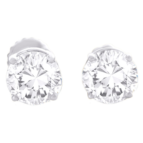 10K White Gold Lab Grown Diamond Basket Round Solitaire Stud Earrings 2 TCW